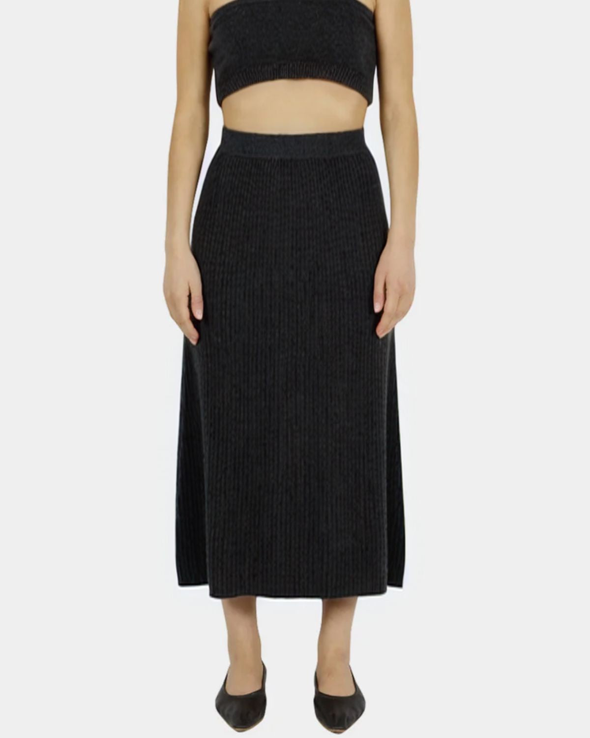 Cashmere Circle Midi Skirt in Black Melange, from Modern Weaving