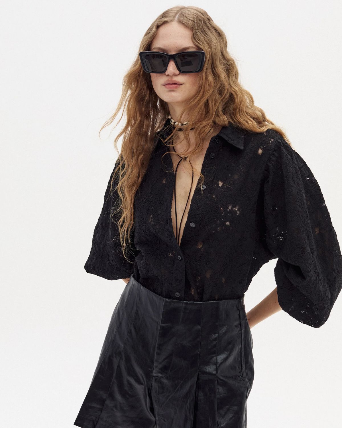 Claire Cotton Lace Shirt in Black, from Lanhtropy