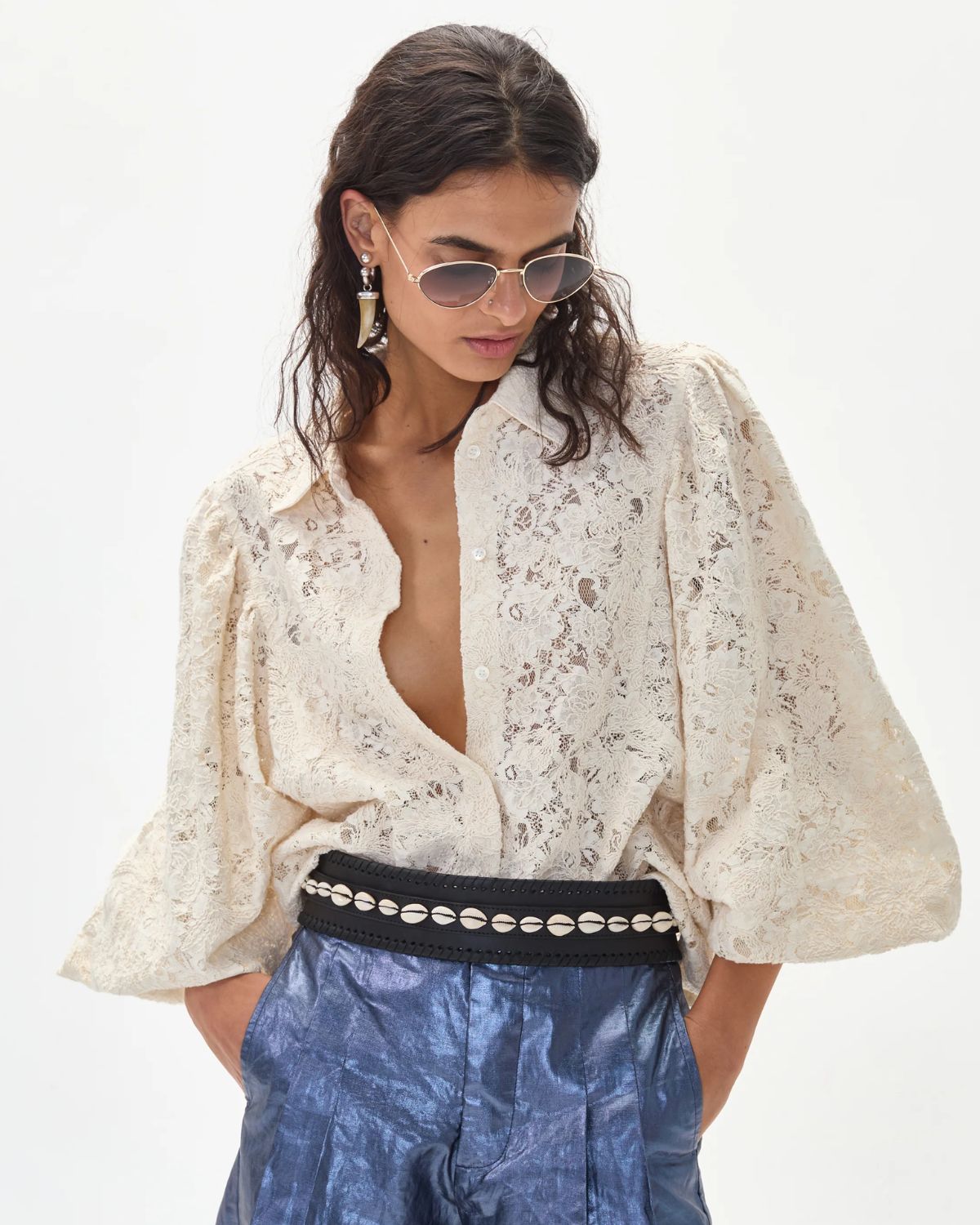 Claire Cotton Lace Shirt in Natural, from Lanhtropy 