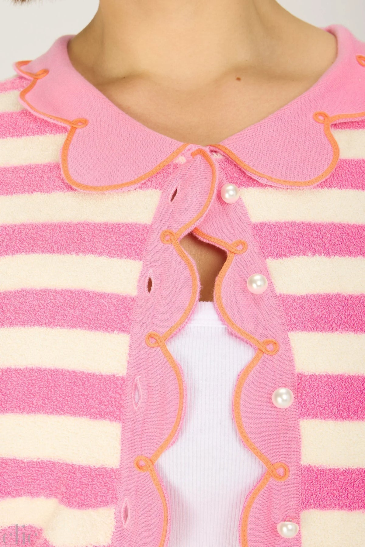 Cupcake Cardigan in Pink Towel Stripe, from Rachel Antonoff