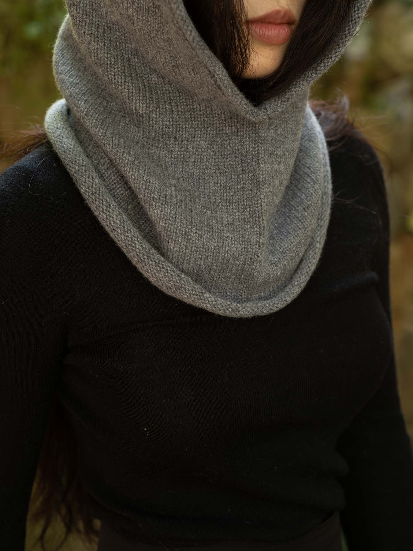 Cashmere Rolled Edge Balaclava in Charcoal Grey, from Oats and rice