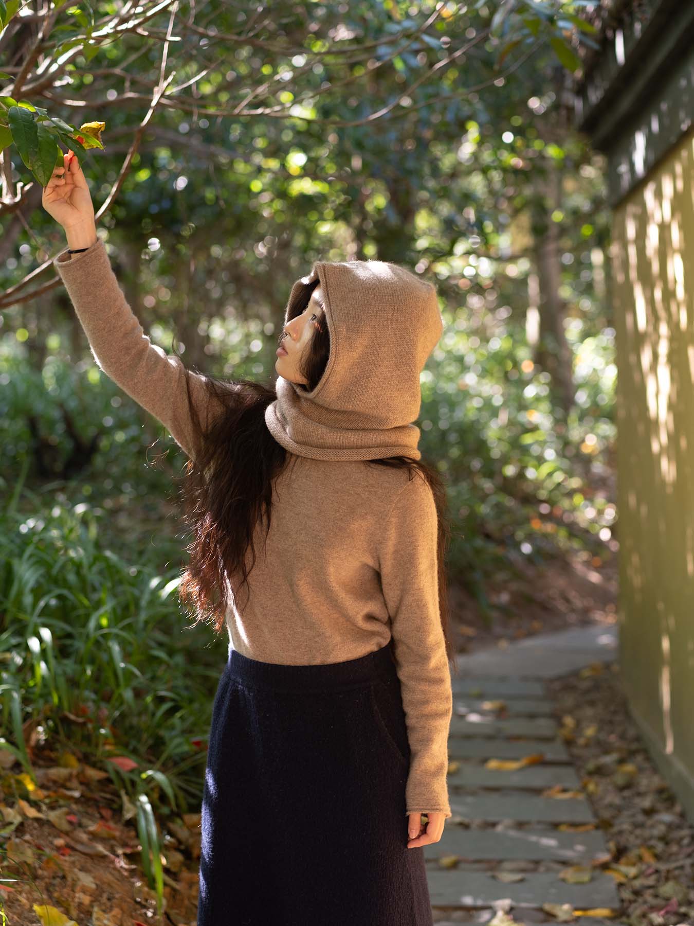 Cashmere Rolled Edge Balaclava in Taupe/Brown, from Oats and Rice