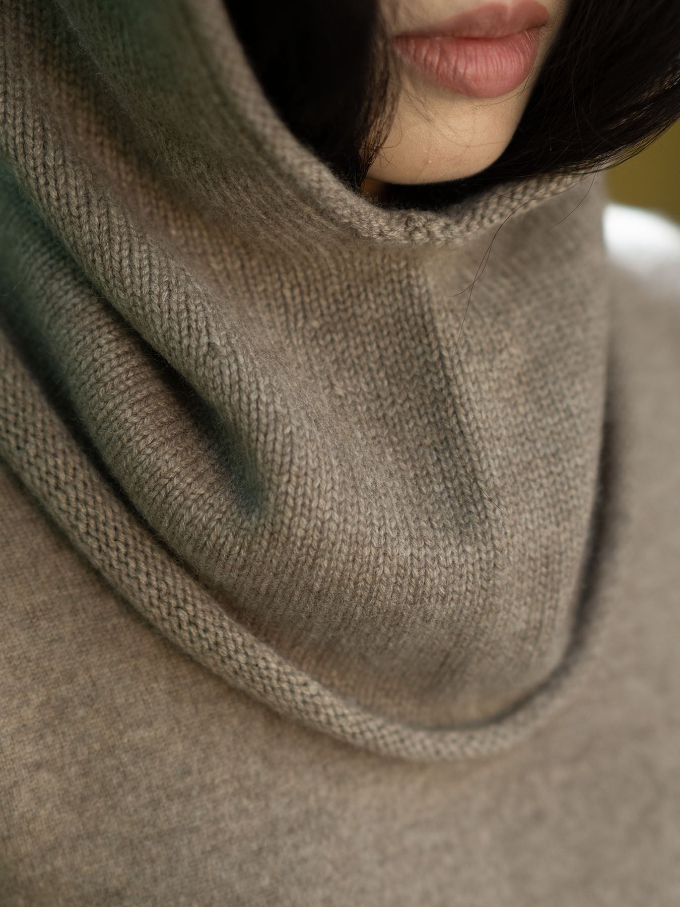 Cashmere Rolled Edge Balaclava in Taupe/Brown, from Oats and Rice