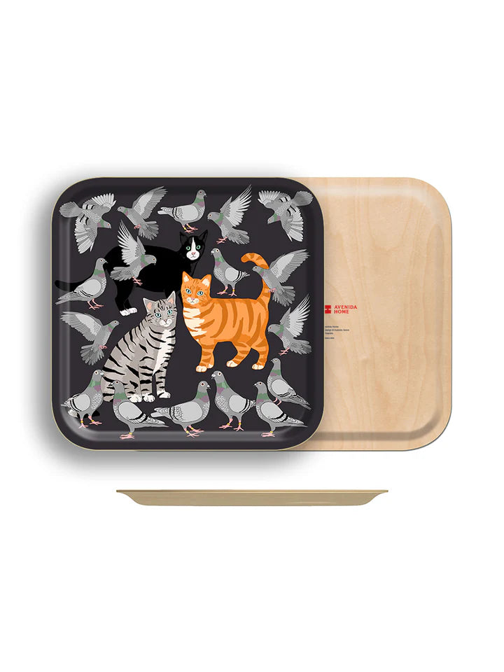 Cats Amongst Pigeon Square Tray, from Avenida Home