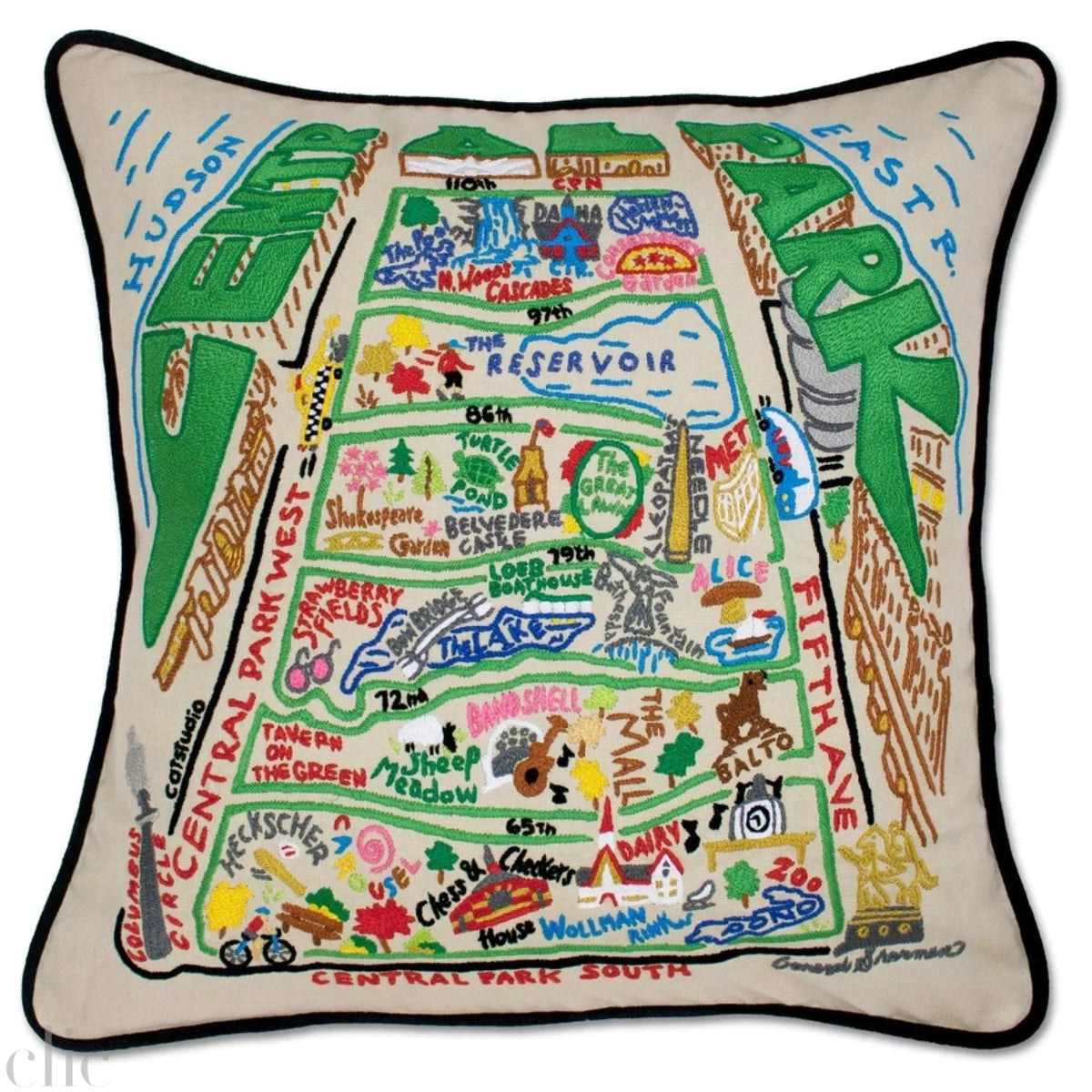 Central Park Hand-Embroidered Pillow