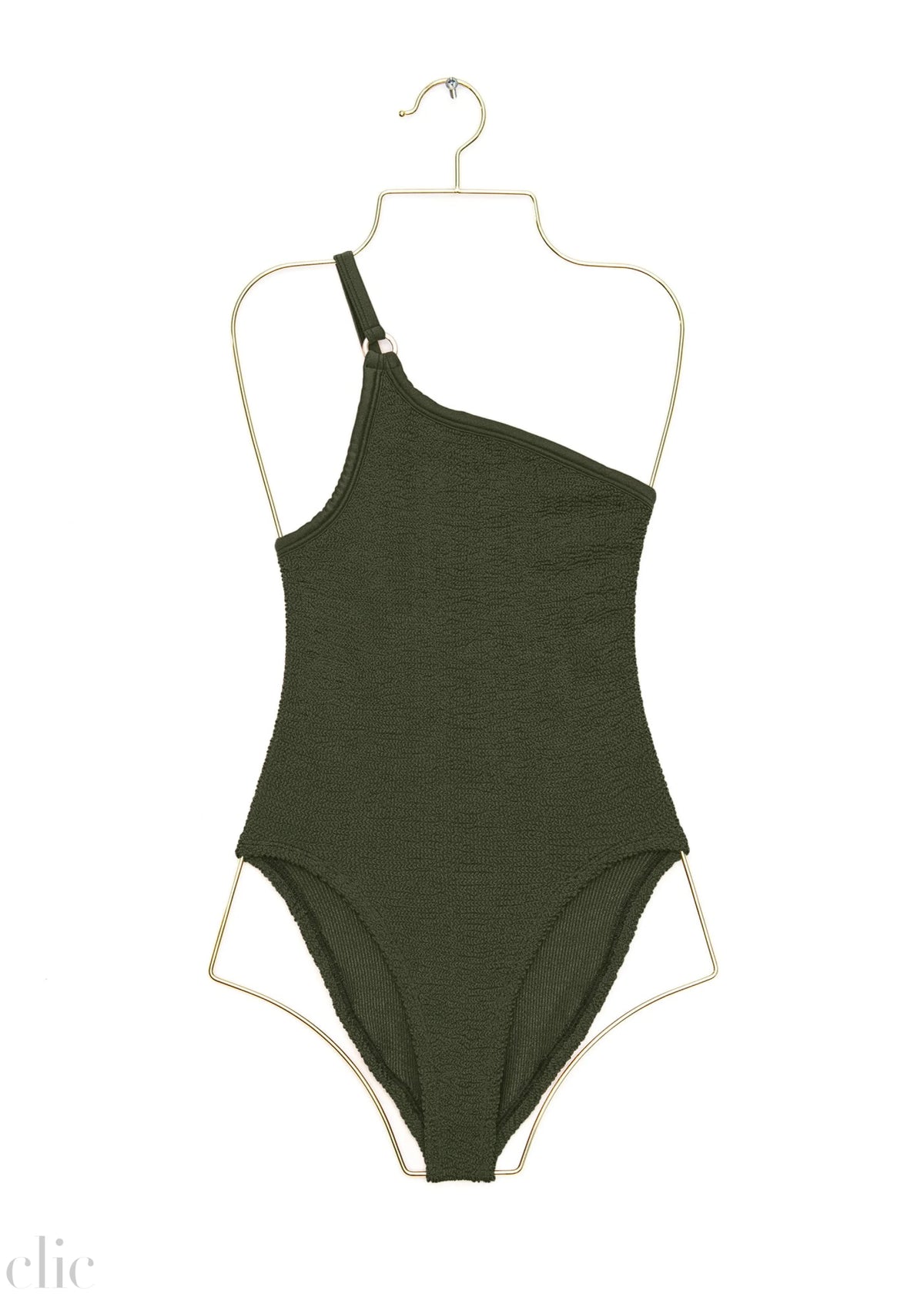 Clara Swimsuit With Gold Hoop in Metallic Khaki, from Hunza G
