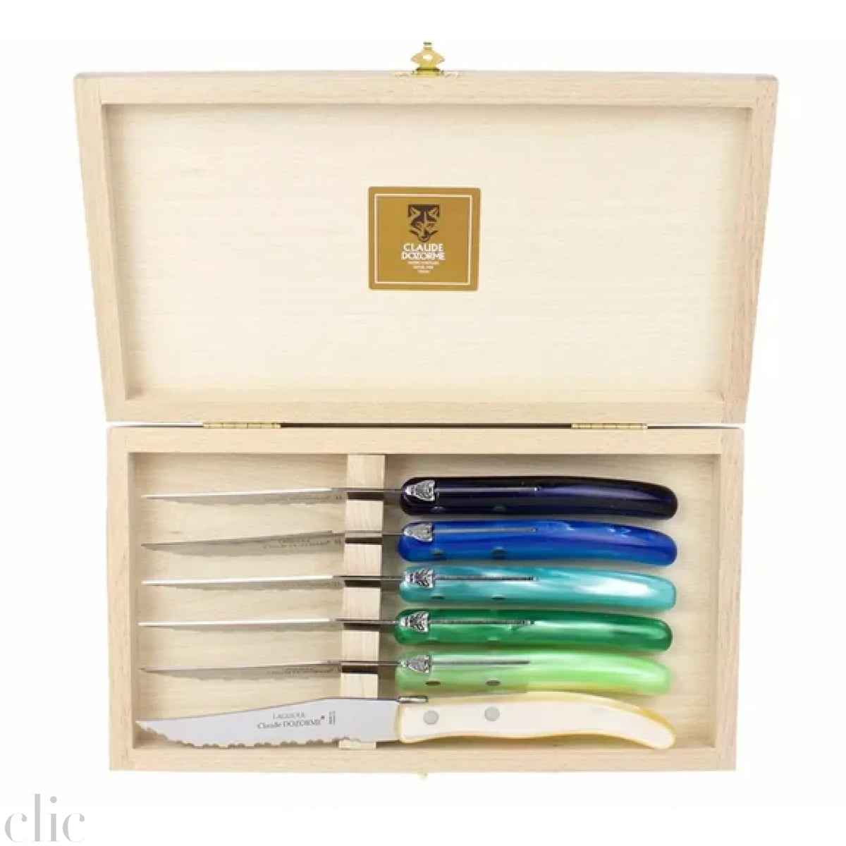 Berlingot Set of 6 Steak Knives in Blue Green, from Claude Dozorme