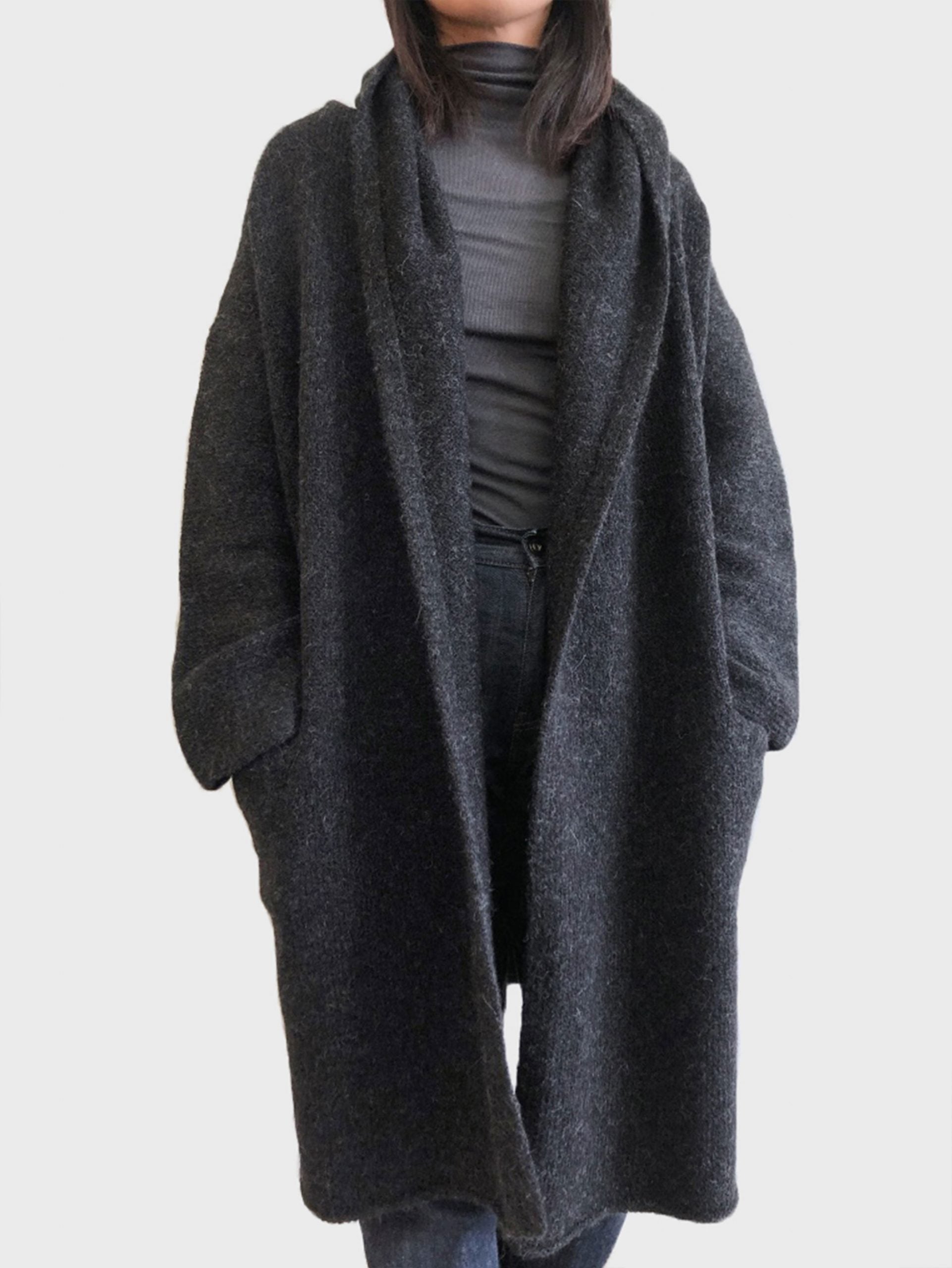 Otono Cardigan Coat in Black Melange, from La Tierra