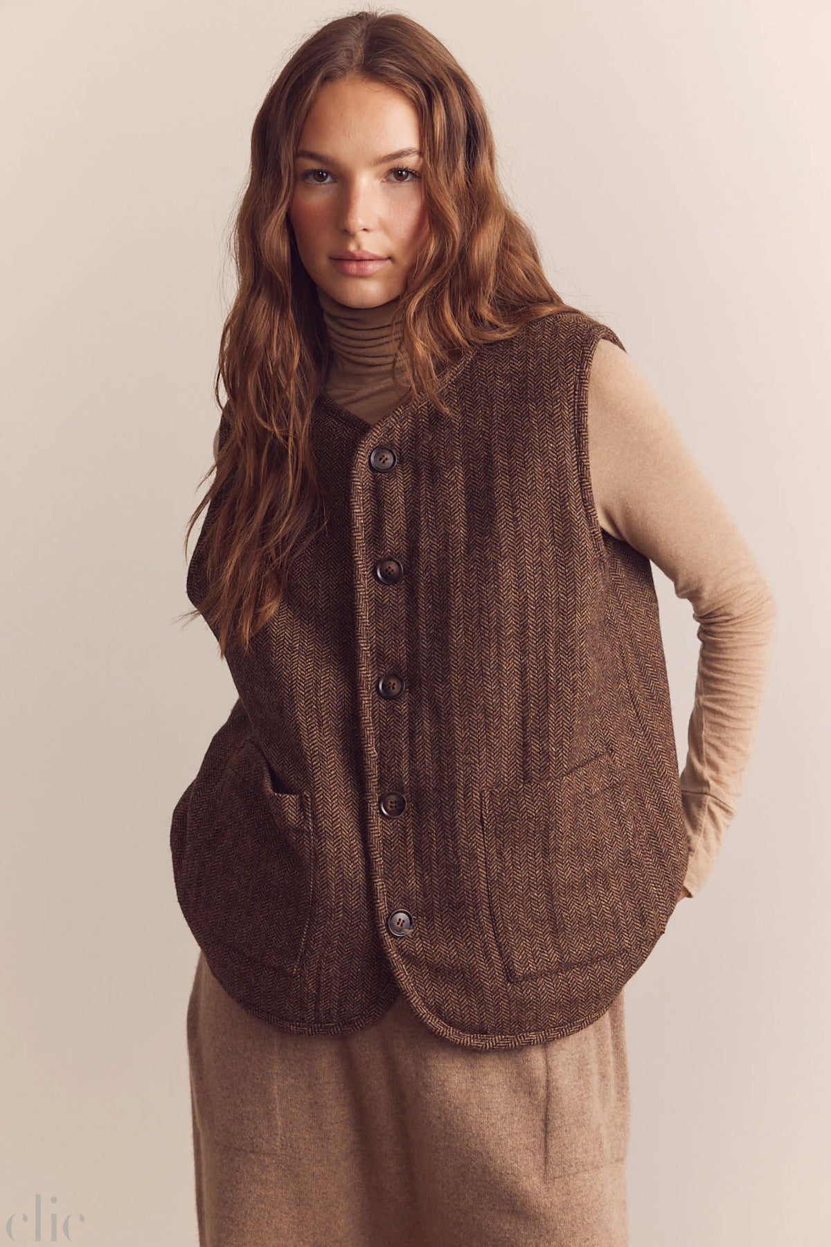 Color Block Reversible Vest in Mocha/Brown, from Amente