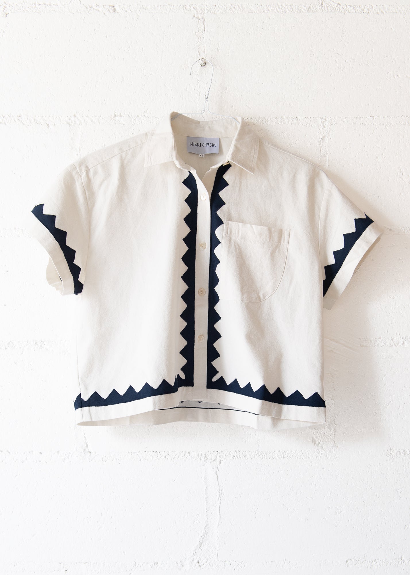 Corso Buttondown in Ivory & Navy, from Nikki Chasin
