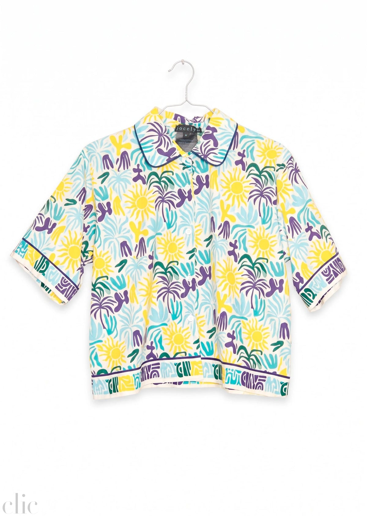 Cotton Printed Camp Shirt in Blue, from Jocelyn