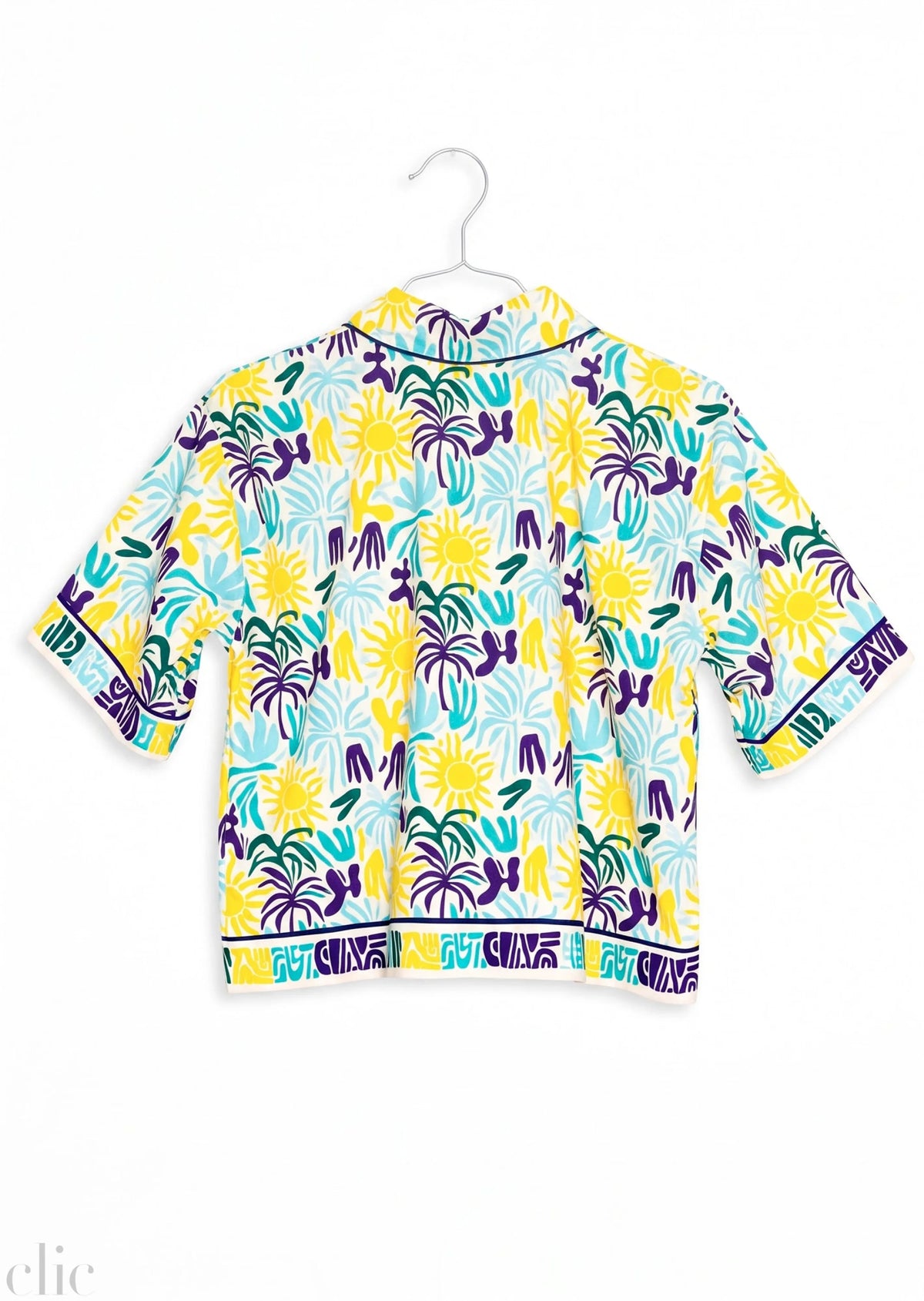 Cotton Printed Camp Shirt in Blue, from Jocelyn