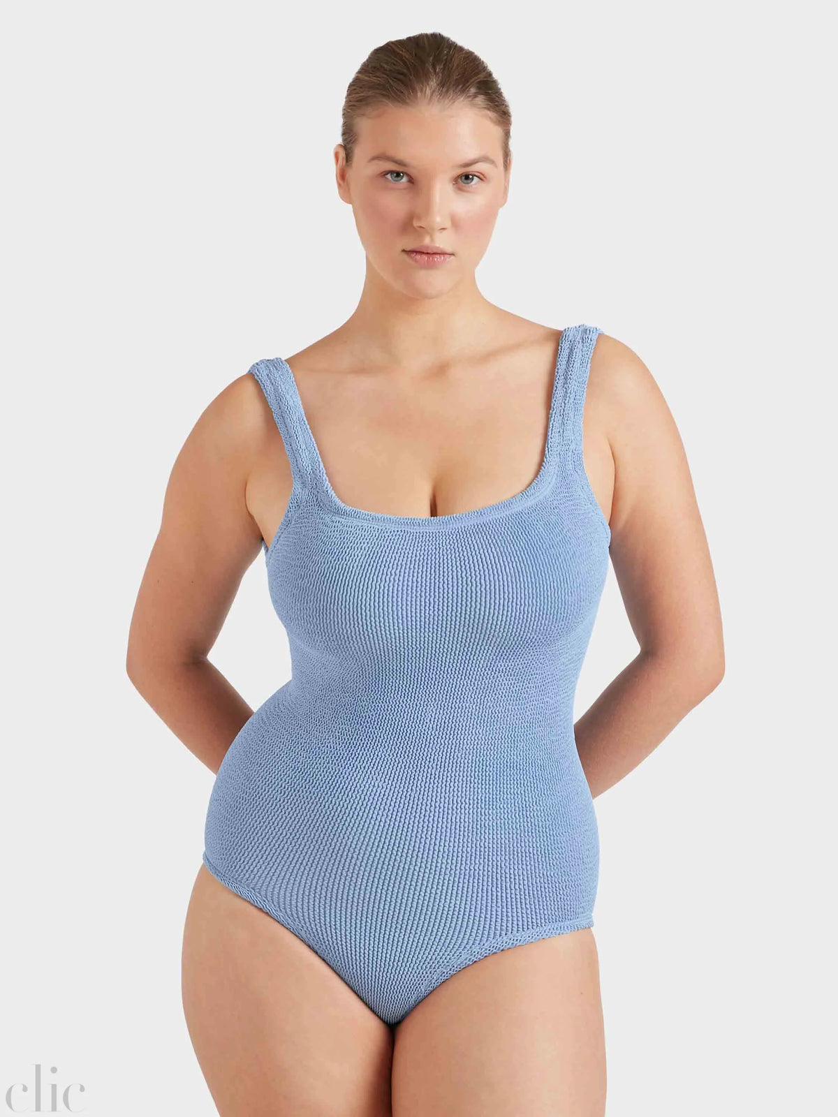 Coverage Square Neck Swimsuit in Cornflower, from Hunza G