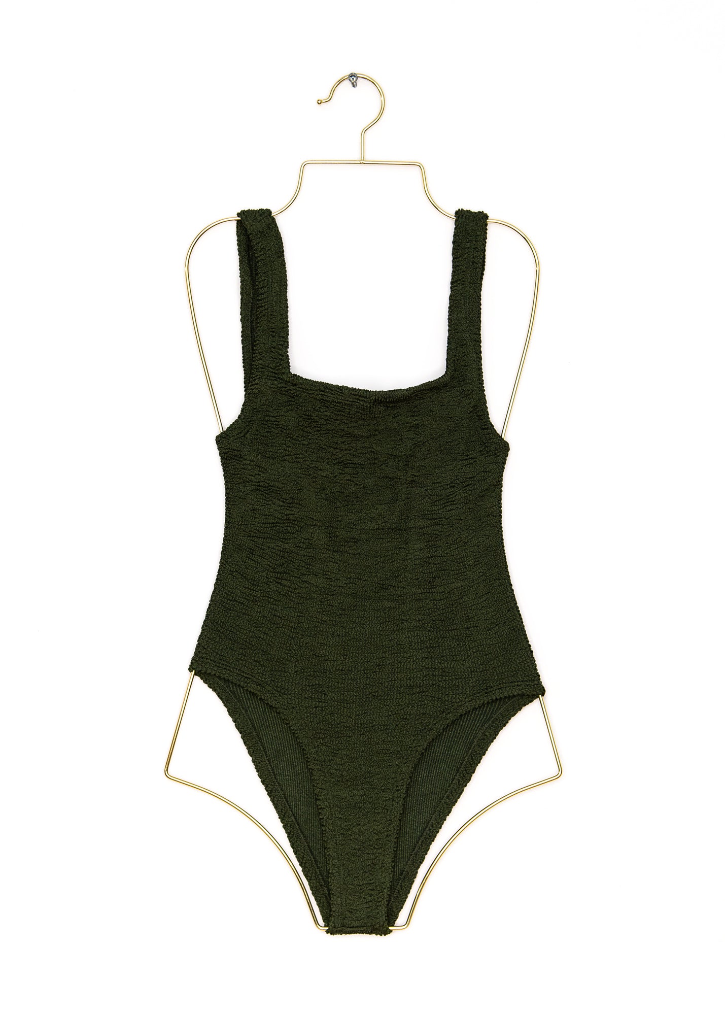 Coverage Square Neck Swim in Metallic Khaki, from Hunza G