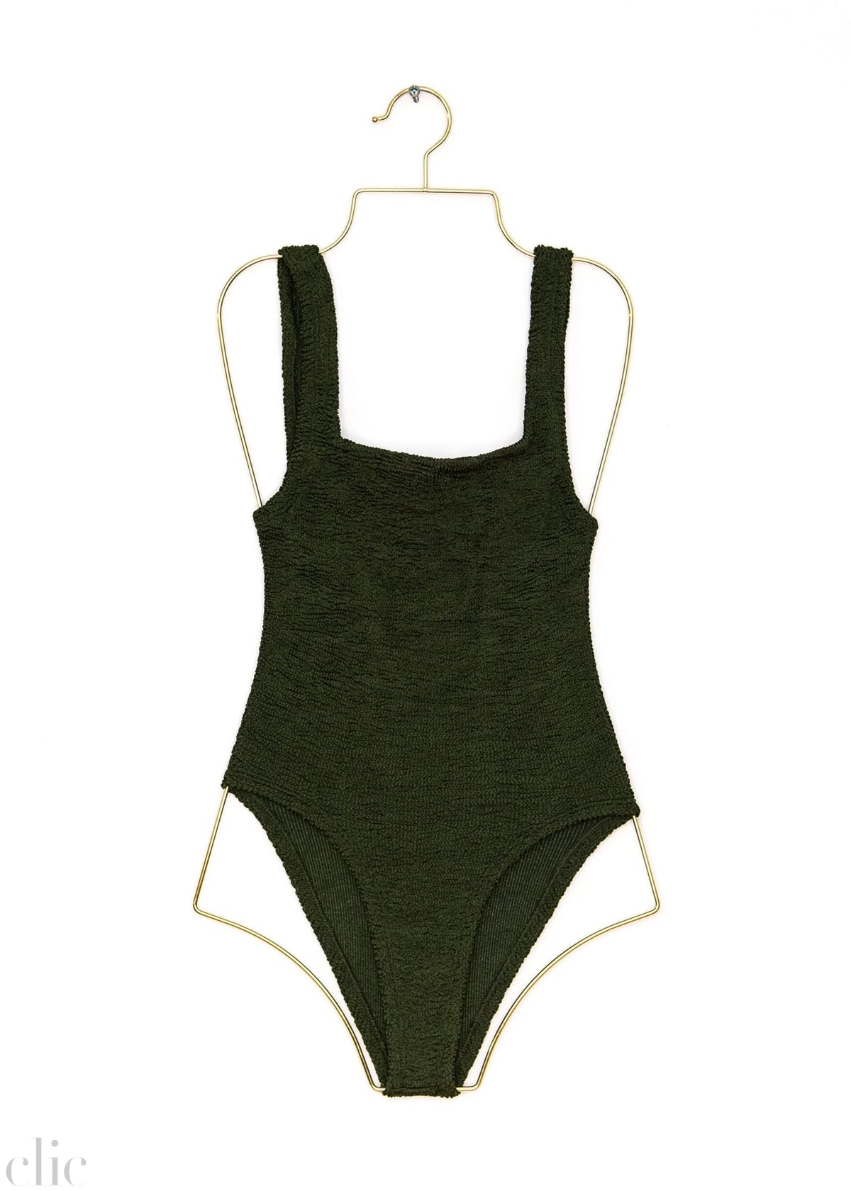 Square Neck Swimsuit in Metallic Khaki, from Hunza G