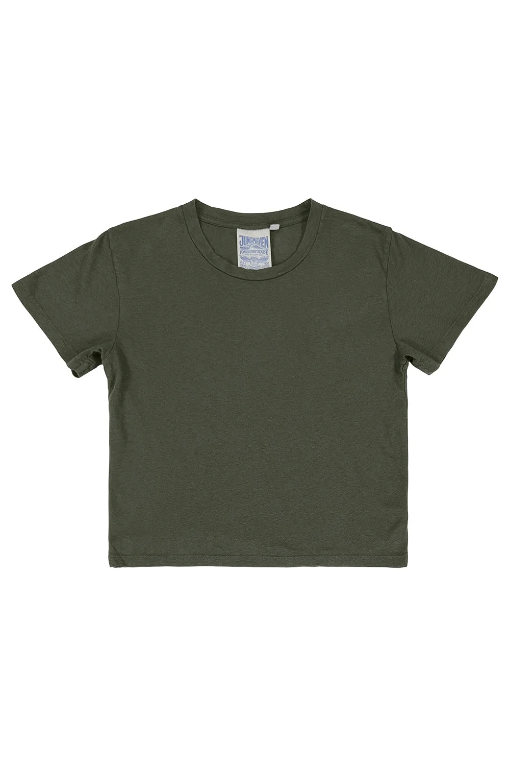 Cropped Ojai Tee in Olive Green, from Jungmaven