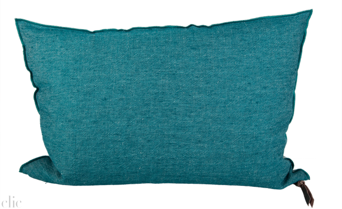 Crumpled Washed Linen Pillow 16x24 in Canard, from Maison De Vacances