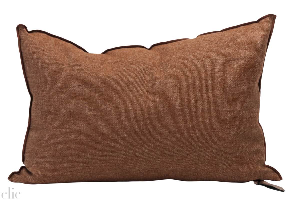 Crumpled Washed Linen Pillow 16x24 in Chataigne, from Maison De Vacances