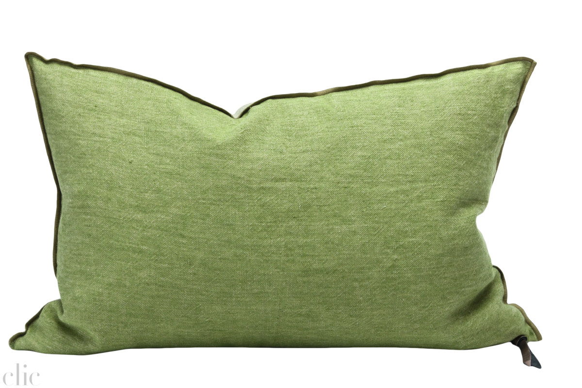 Crumpled Washed Linen Pillow 16x24 in Pomme, from Maison De Vacances
