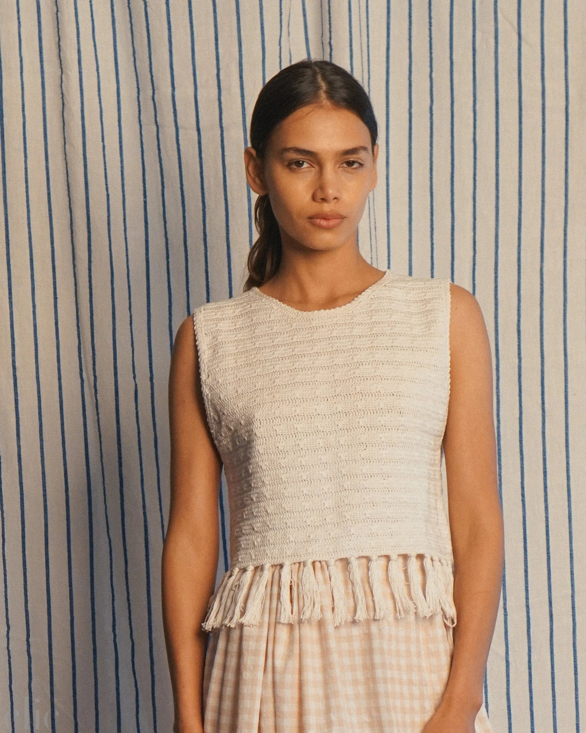 Fringe Hem Crochet Vest in Ivory, from Proche