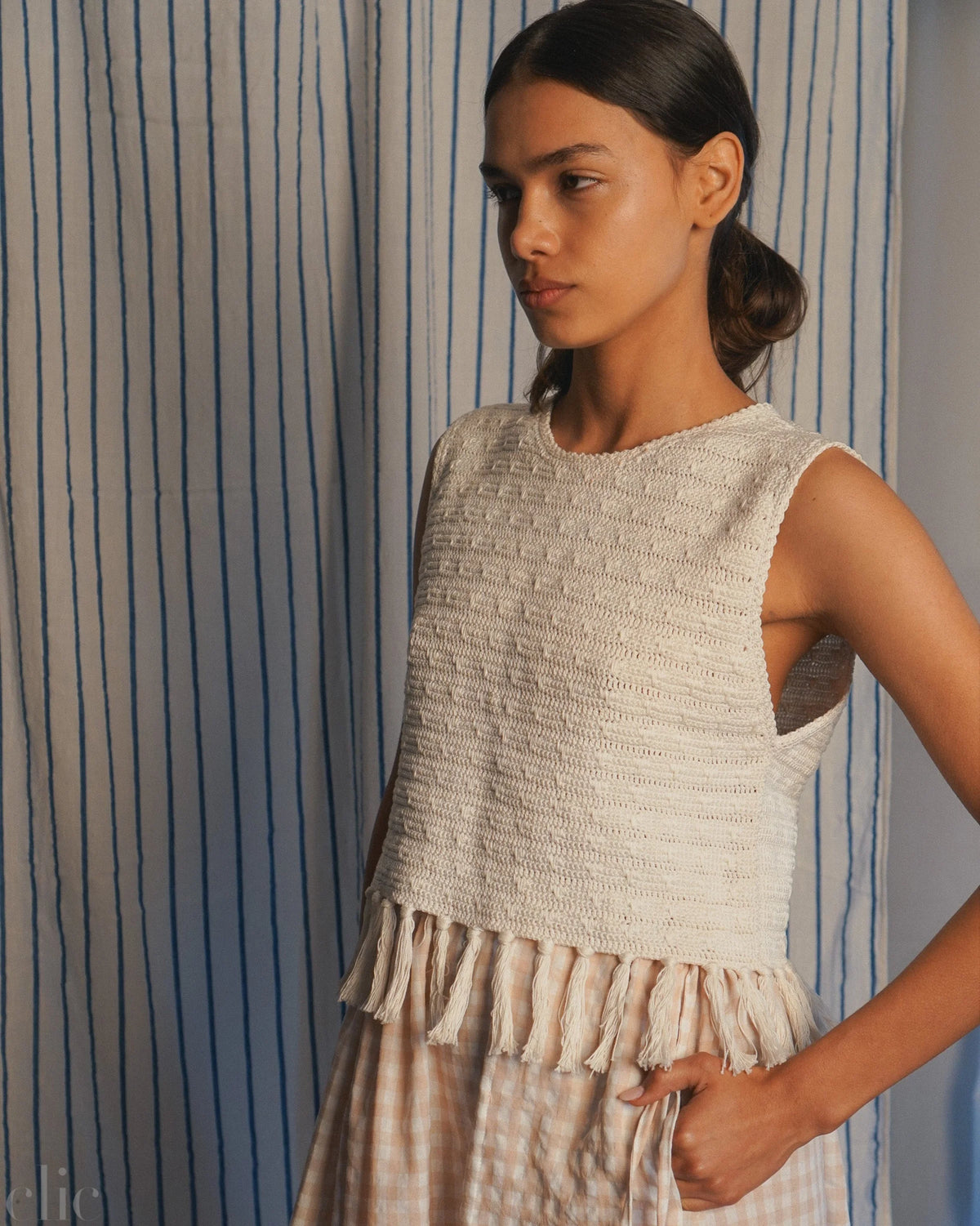 Fringe Hem Crochet Vest in Ivory, from Proche