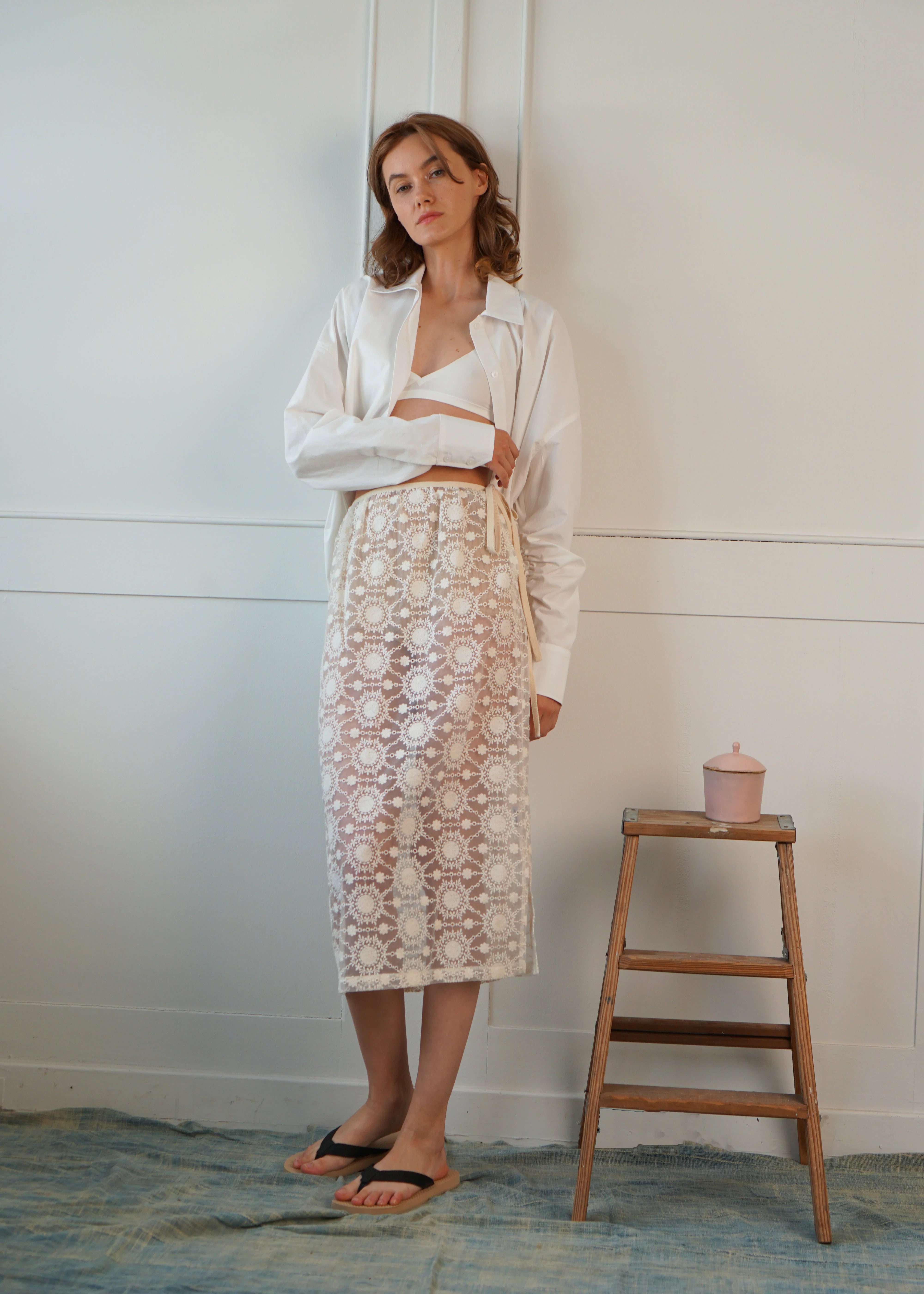 Embroidered Sheer Slip Skirt, from Proche