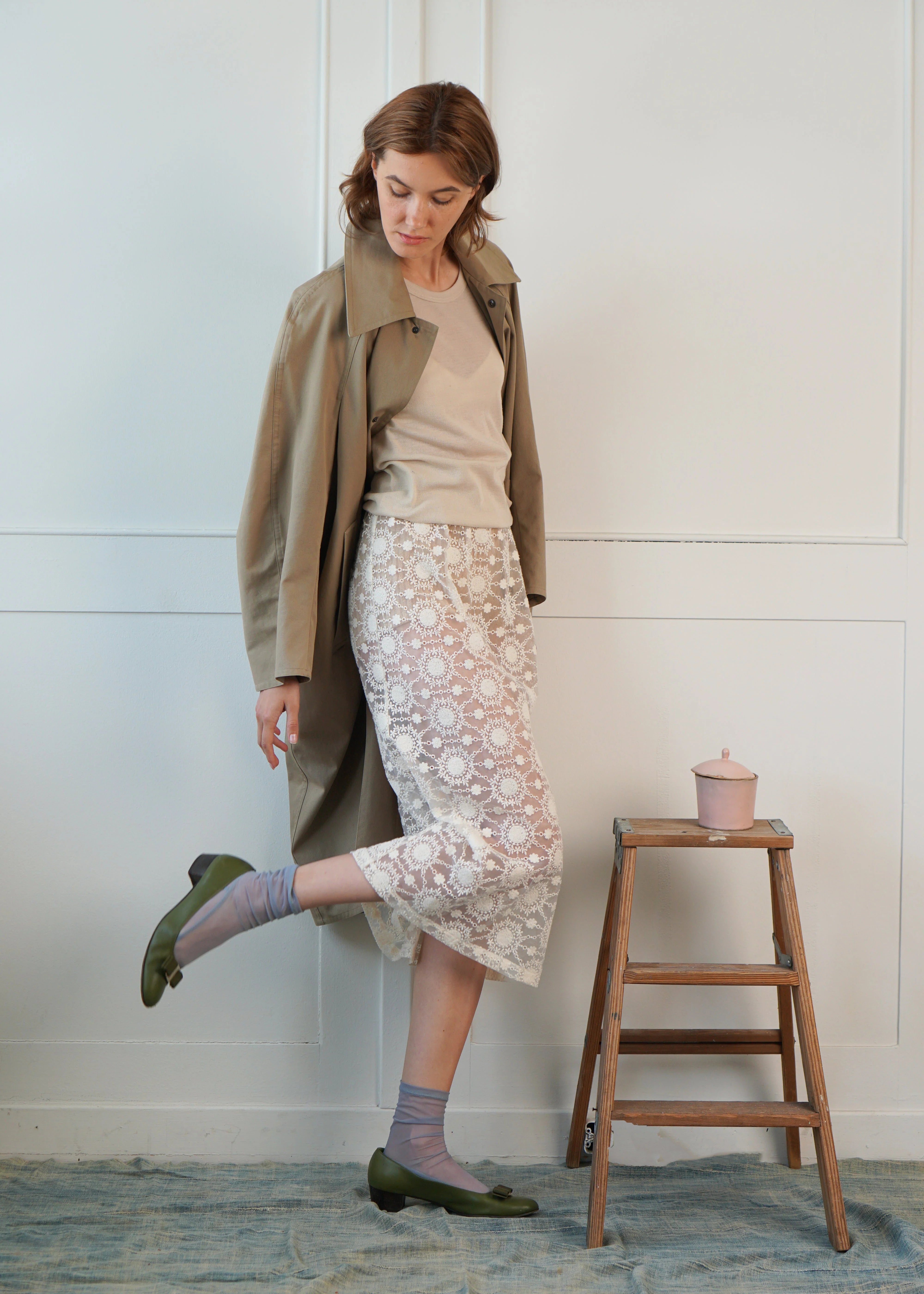 Embroidered Sheer Slip Skirt, from Proche