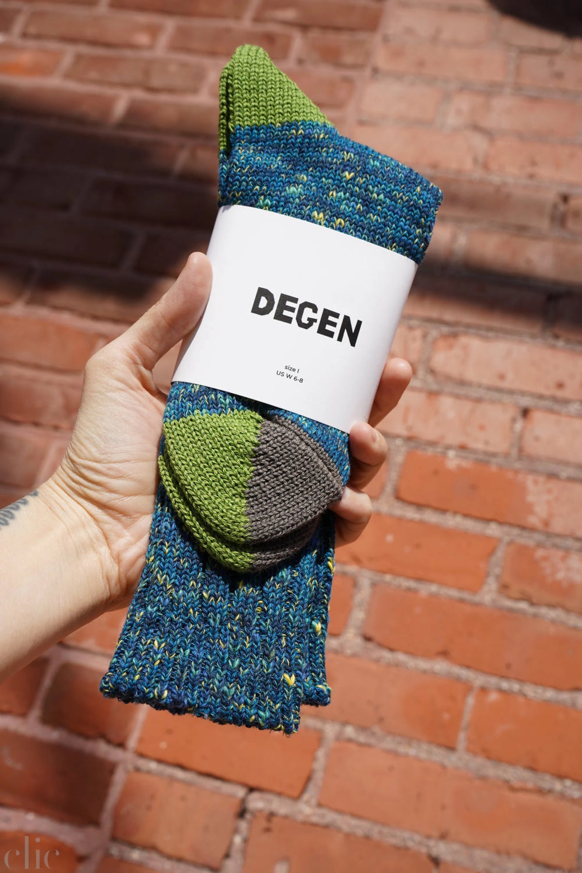 Cotton Split Toe Crew Socks in Fjord, from Degen