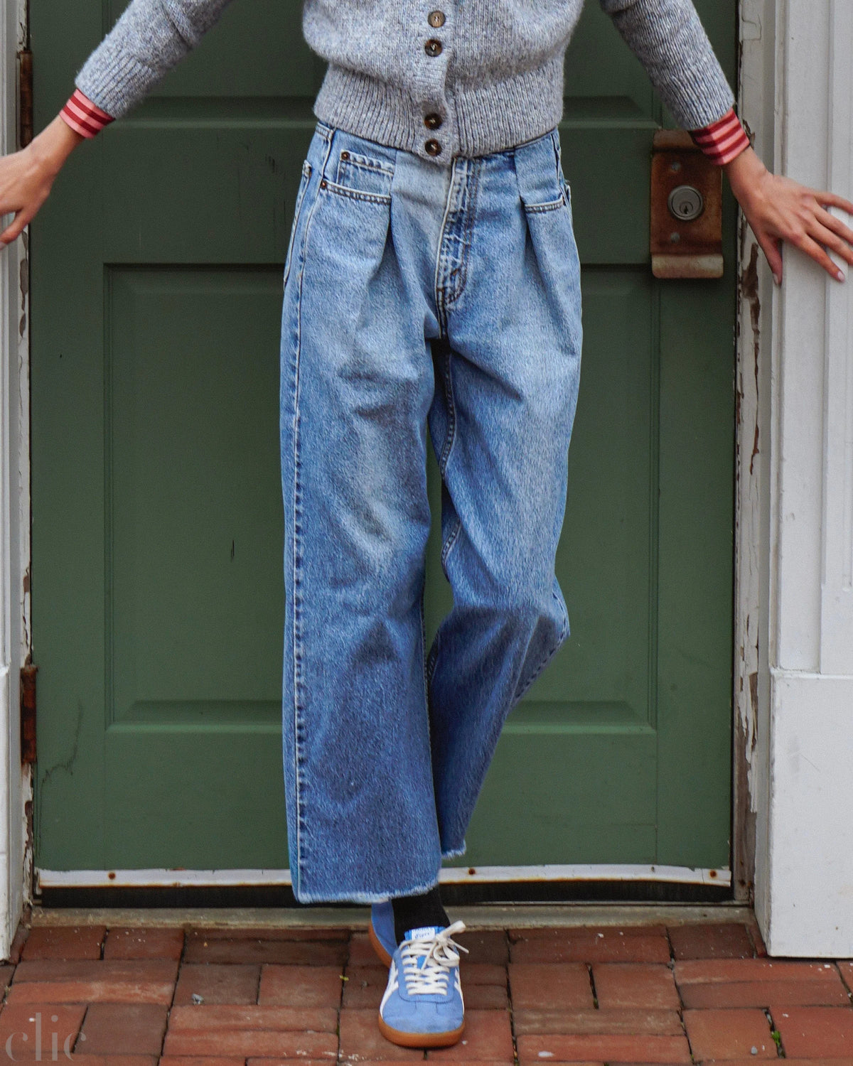 Upcycled Front Pleat Jeans in Light Wash, from Proche