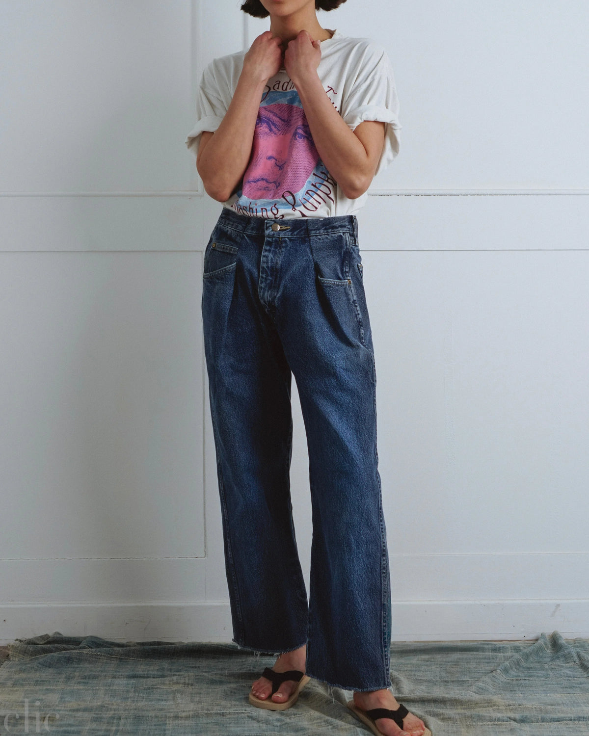 Upcycled Front Pleat Jeans in Medium Wash, from Proche