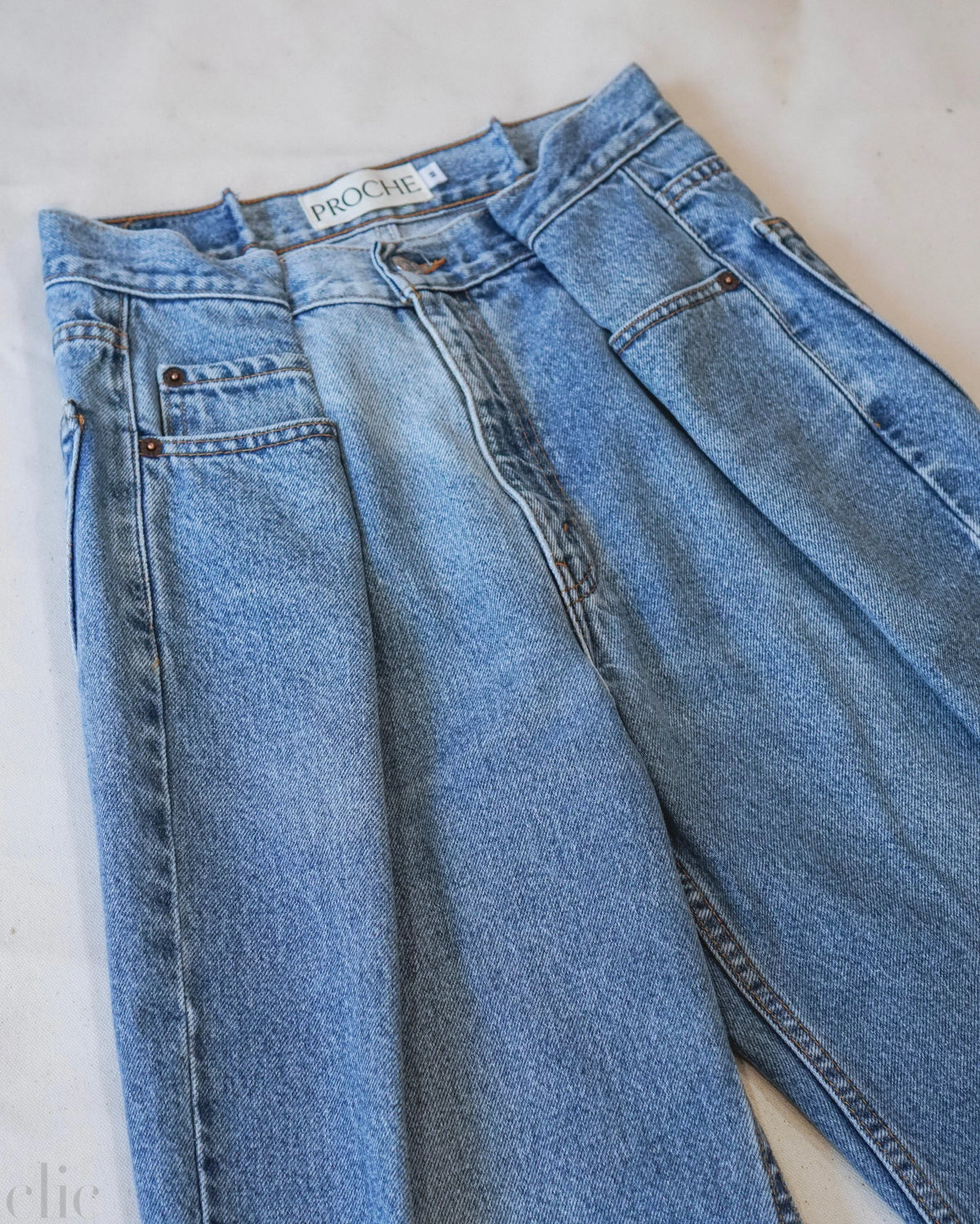Upcycled Front Pleat Jeans in Light Wash, from Proche