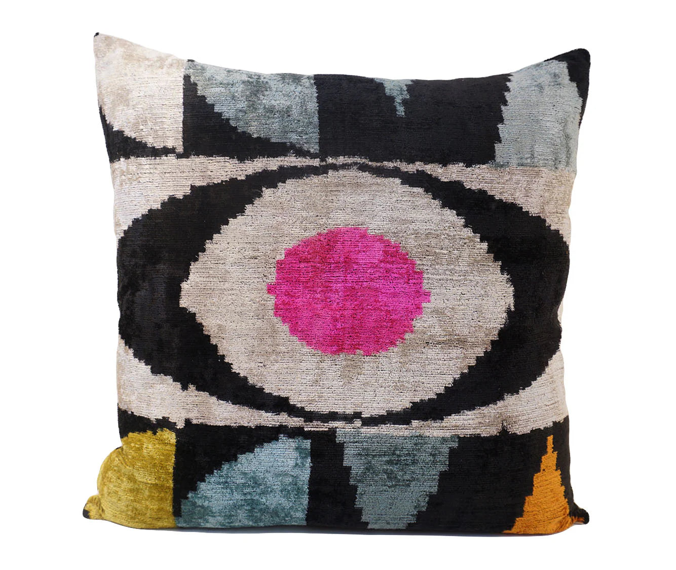 24x24 Egyptian Eyes Ikat Silk & Velvet Pillowcase, from MD Home