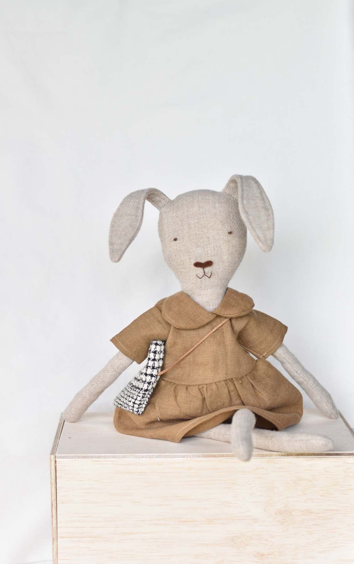 Ruthie The Rabbit Doll in Almond Dress, from Woolgrass Farm