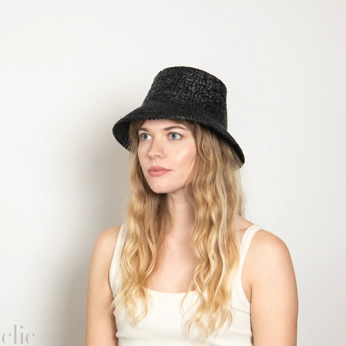 Fina Raffia Bucket Hat in Black, from Wyeth