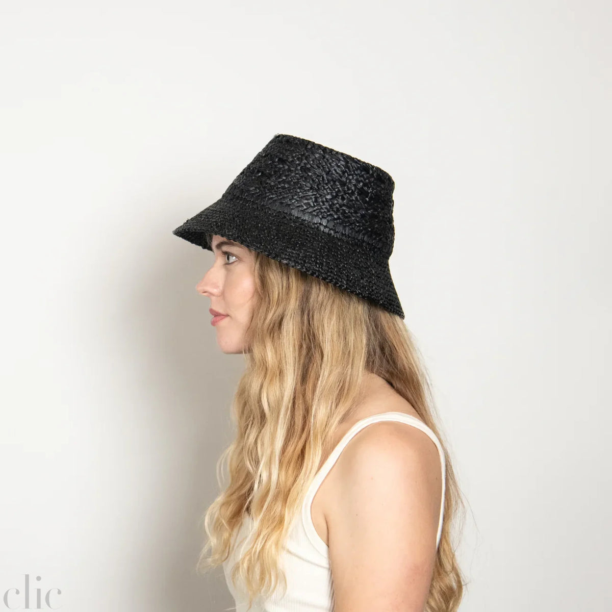 Fina Raffia Bucket Hat in Black, from Wyeth