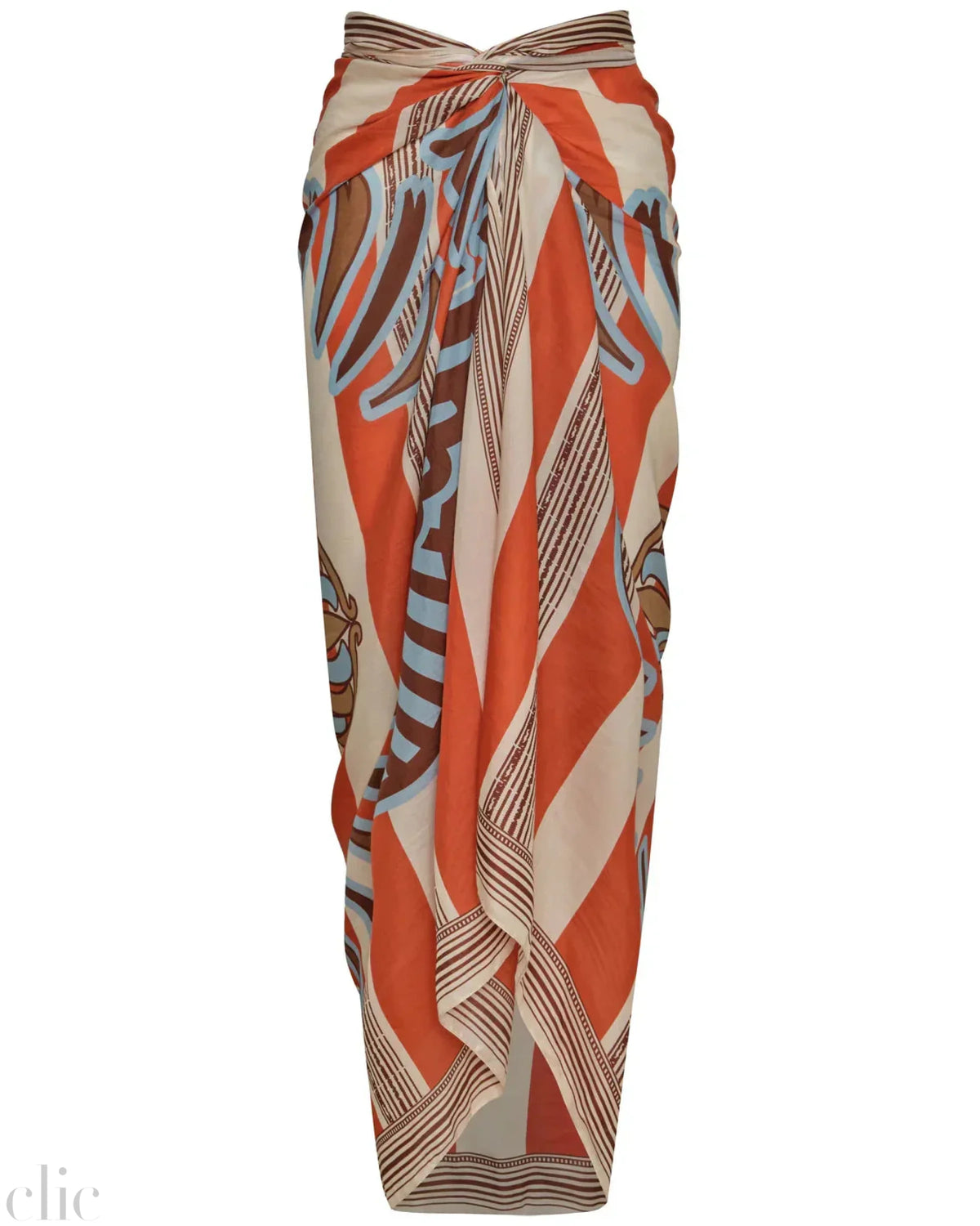 De la Flaise Sarong Cotton Silk in Orange Ornament Stripes, from Juan D Dios