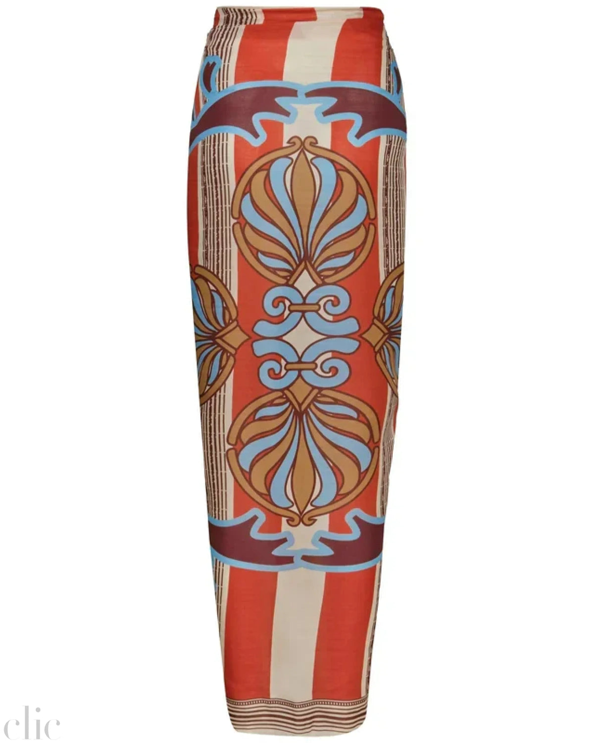 De la Flaise Sarong Cotton Silk in Orange Ornament Stripes, from Juan D Dios