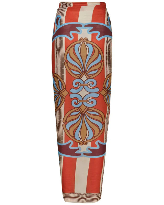 De la Flaise Sarong Cotton Silk in Orange Ornament Stripes, from Juan D Dios