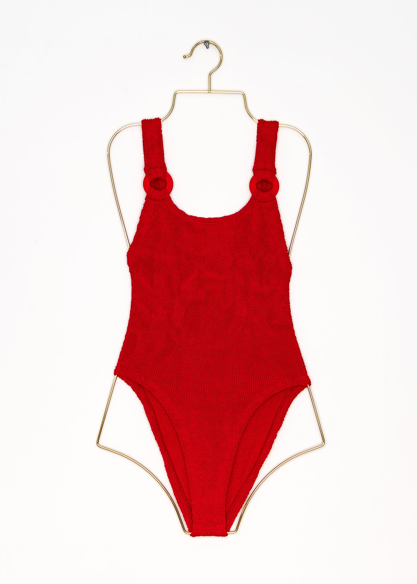Domino Swim with Tonal Hoops in Red, from Hunza G