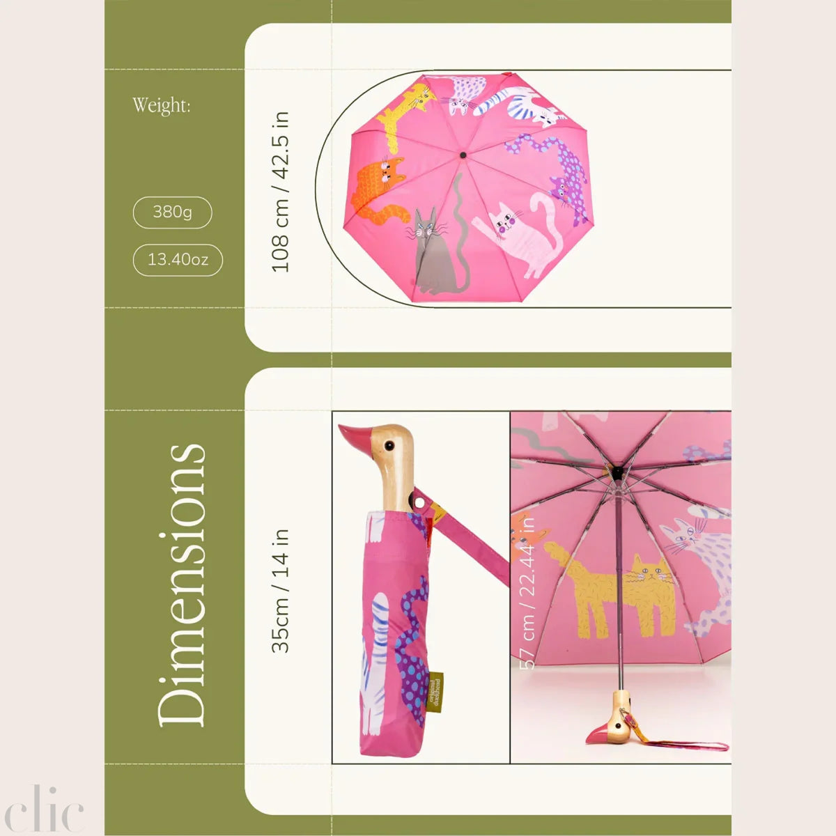 Arty Cats Compact Duck Umbrella in Fuchsia, from Origonal Duckhead