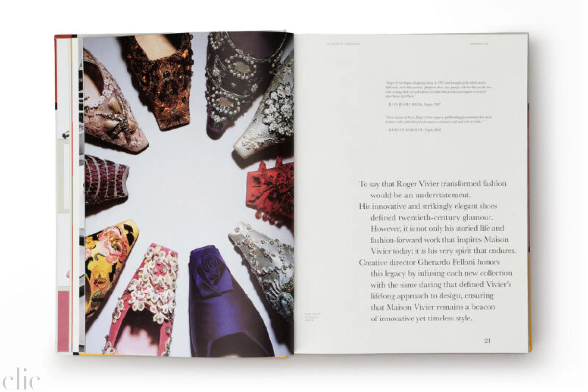 Open book with a photo of heels arranged in a circle.