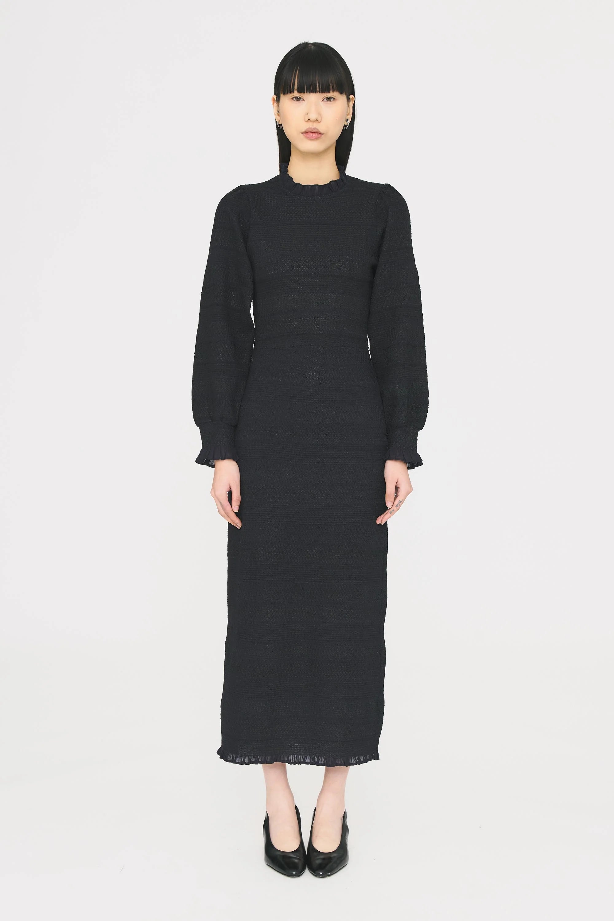 Elisa Smocked Long Dress in Navy, Antik Batik