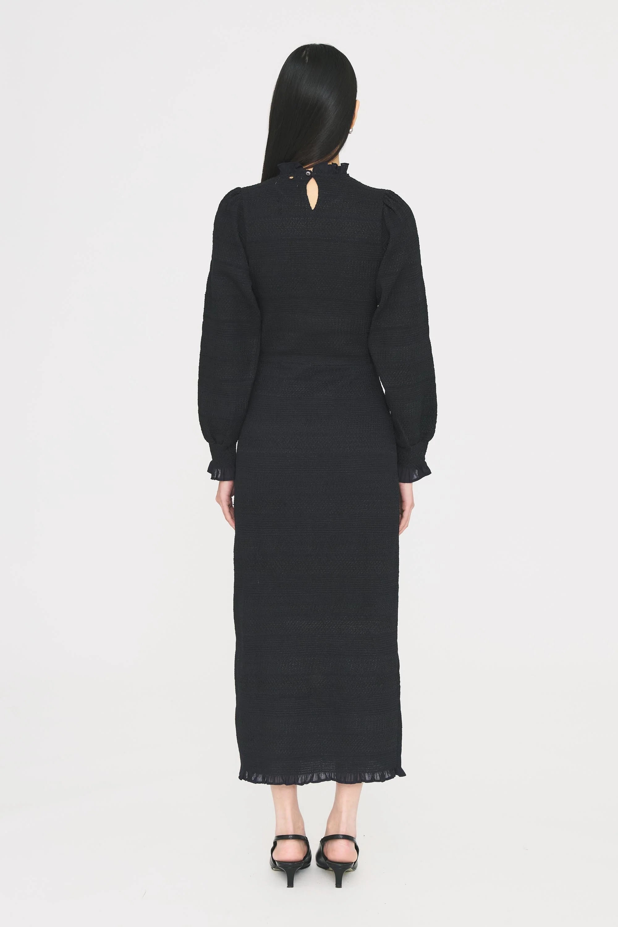 Elisa Smocked Long Dress in Navy, Antik Batik