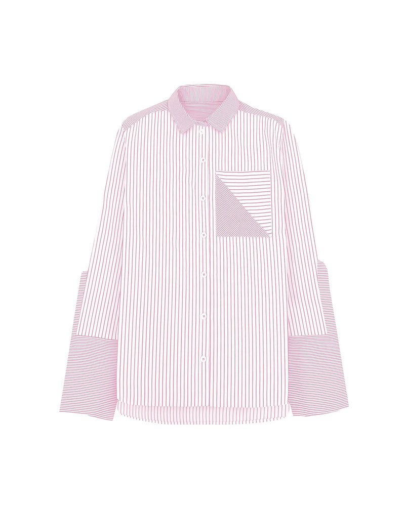 Echo Side Button Boyfriend Stripe Shirt in Lantana, from Theo the Label