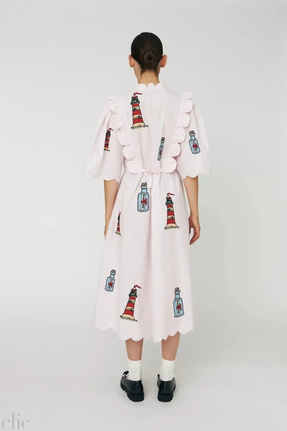 Embroidered Midi dress with Scallops in Pale Pink, from Stella Nova