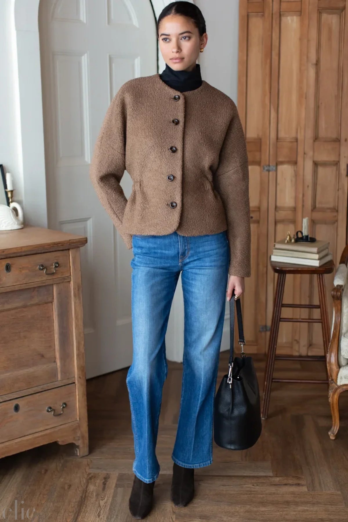 Atelier Cinch Jacket in Camel Boucle, from Emerson Fry