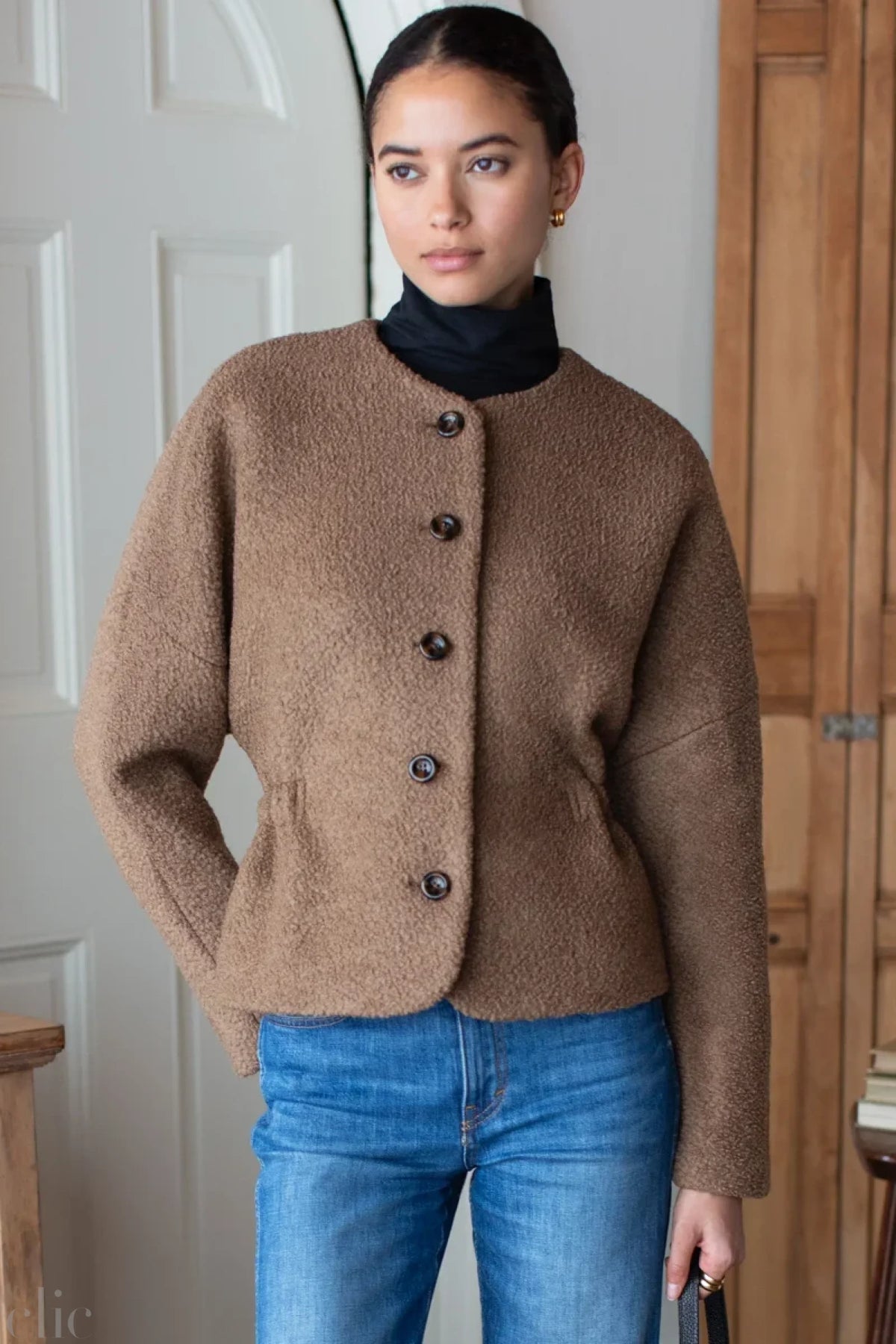 Atelier Cinch Jacket in Camel Boucle, from Emerson Fry