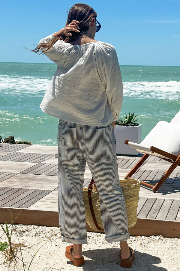 Family Cargo Pant in Indigo Stripe, from Emerson Fry