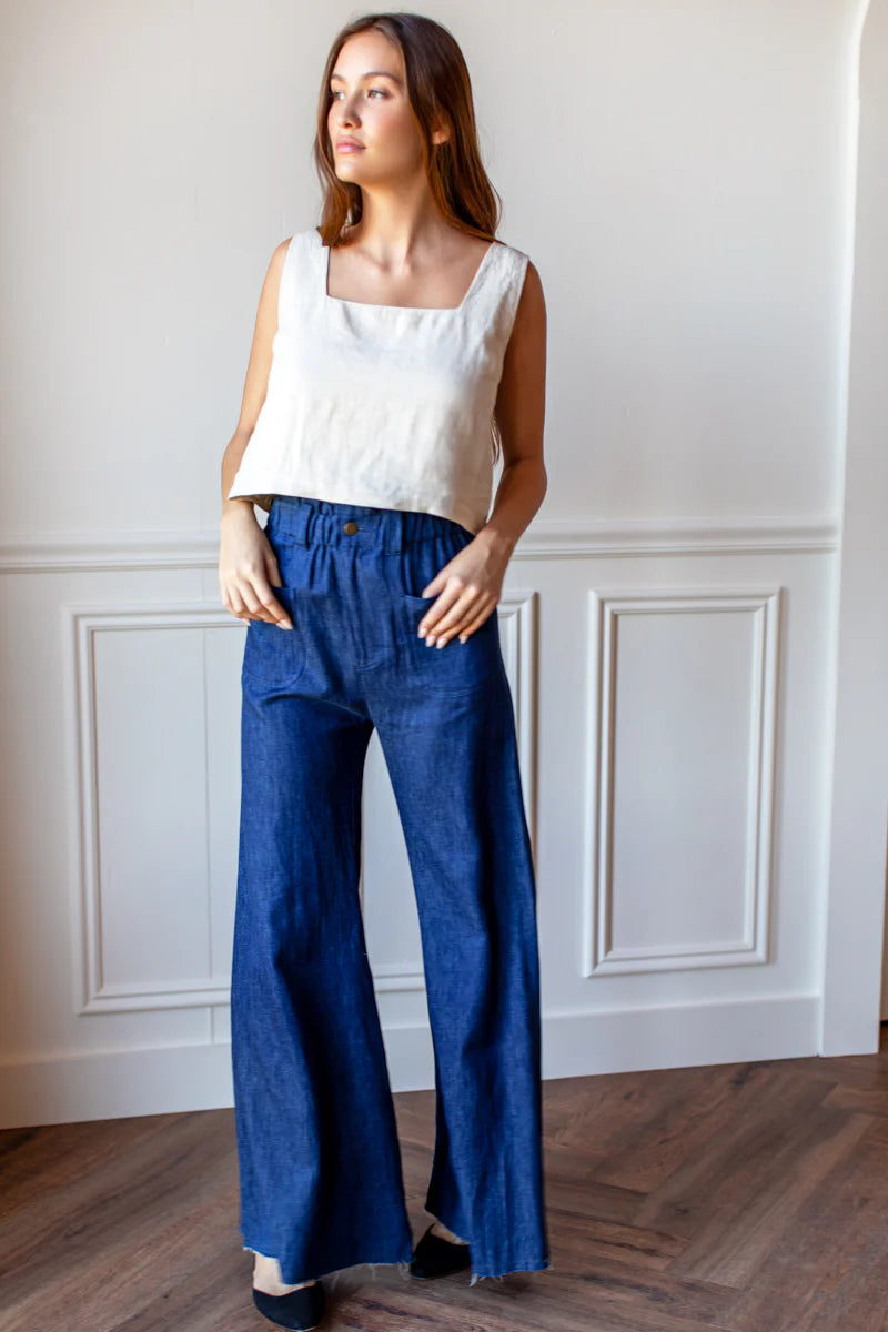 Tulip Wide Leg Trouser in Indigo Hemp, from Emerson Fry