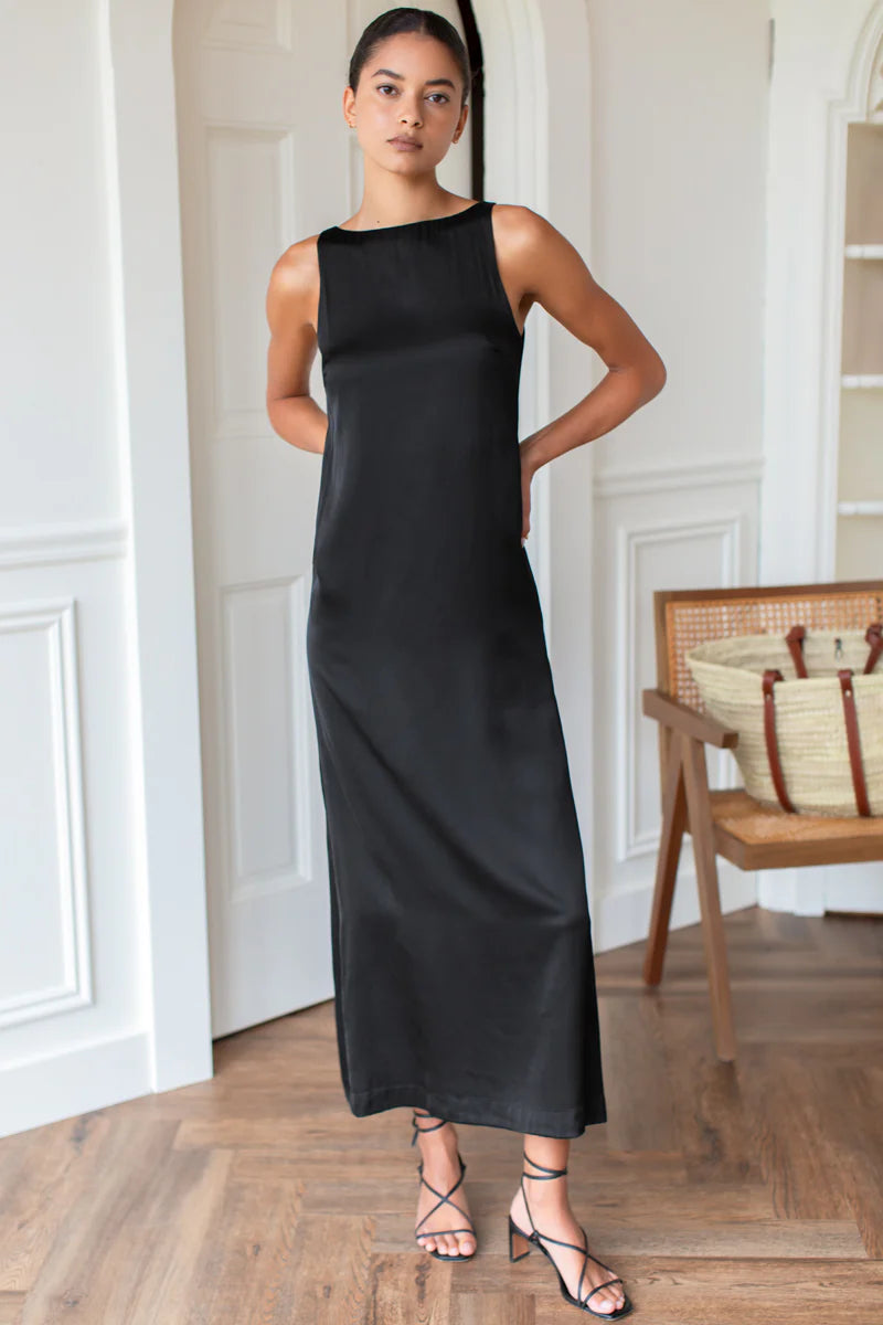 Cut in Shift Maxi Dress in Black, from Emerson Fry